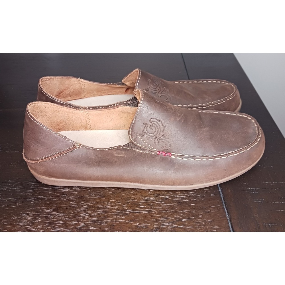 Olukai Nohea Nubuck Leather Brown Slip-On Women's Shoes Size 9.5